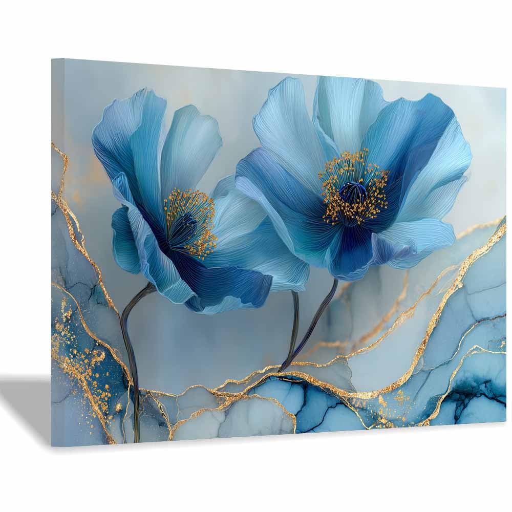 ZAMAEIU Nature Wall Art Blue poppies decorative home accessories, paintings wall art,For living room, bedroom, Apartment Corridor Office etc.(blue)-30x50cm Framed