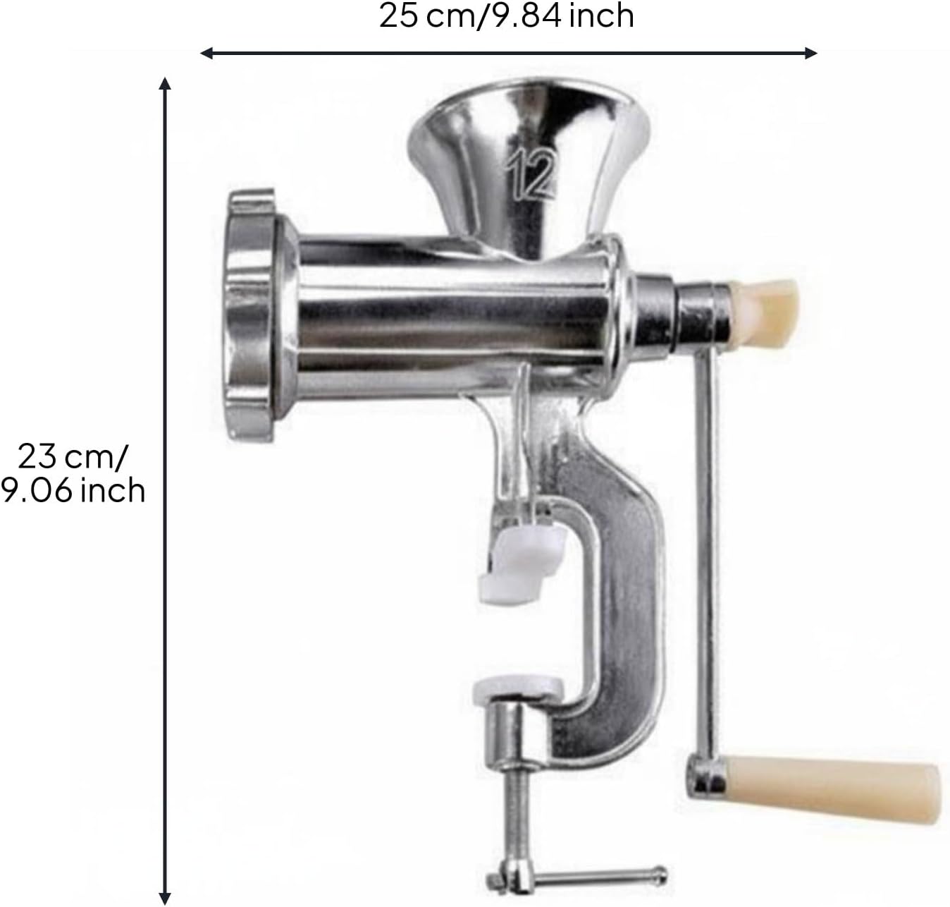 Manual Meat Stainless Steel Grinding Plates Hand Crank Food Easy to Hygienic Surface Clamp Meat Mincer for Hunters, Camping, Type 12 Upgraded