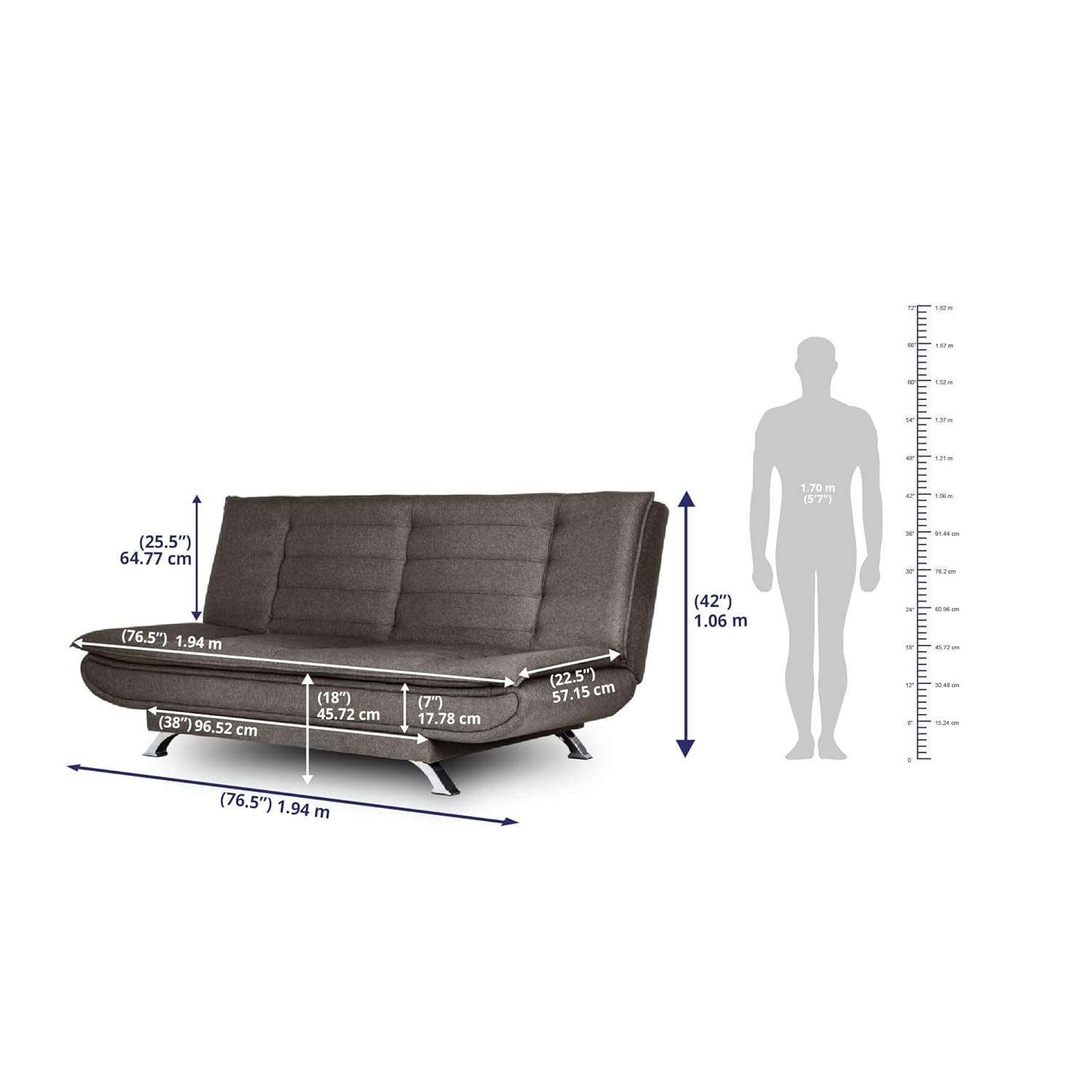 Wakefit Neem Wood Sofa Cum Bed 3 Seater | 3 Yrs Warranty | Sofa Bed 6 X 4 Feet, Foldable Sofa Cum Bed – Amoeba (Omega: Grey)