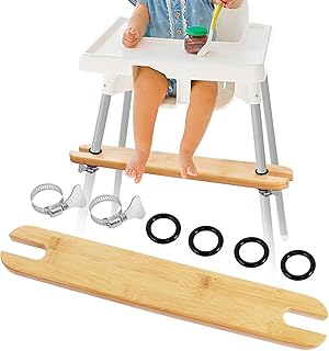 Natural Bamboo High Chair Foot Rest Compatible with IKEA Antilop, Adjustable Height Footrest Non-Slip Baby Highchairs Pedal, High Chair Footstool Highchair Accessories for IKEA Chair