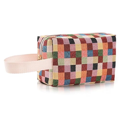 Image of BOCGRPU Rectangular Makeup Bag Small Cute Cosmetic Bags for Women,Floral Travel Toiletry Bag,Large Canvas Cosmetic Pouch Makeup Organizer Tool Pouch with Zipper(Colorful Checkered)