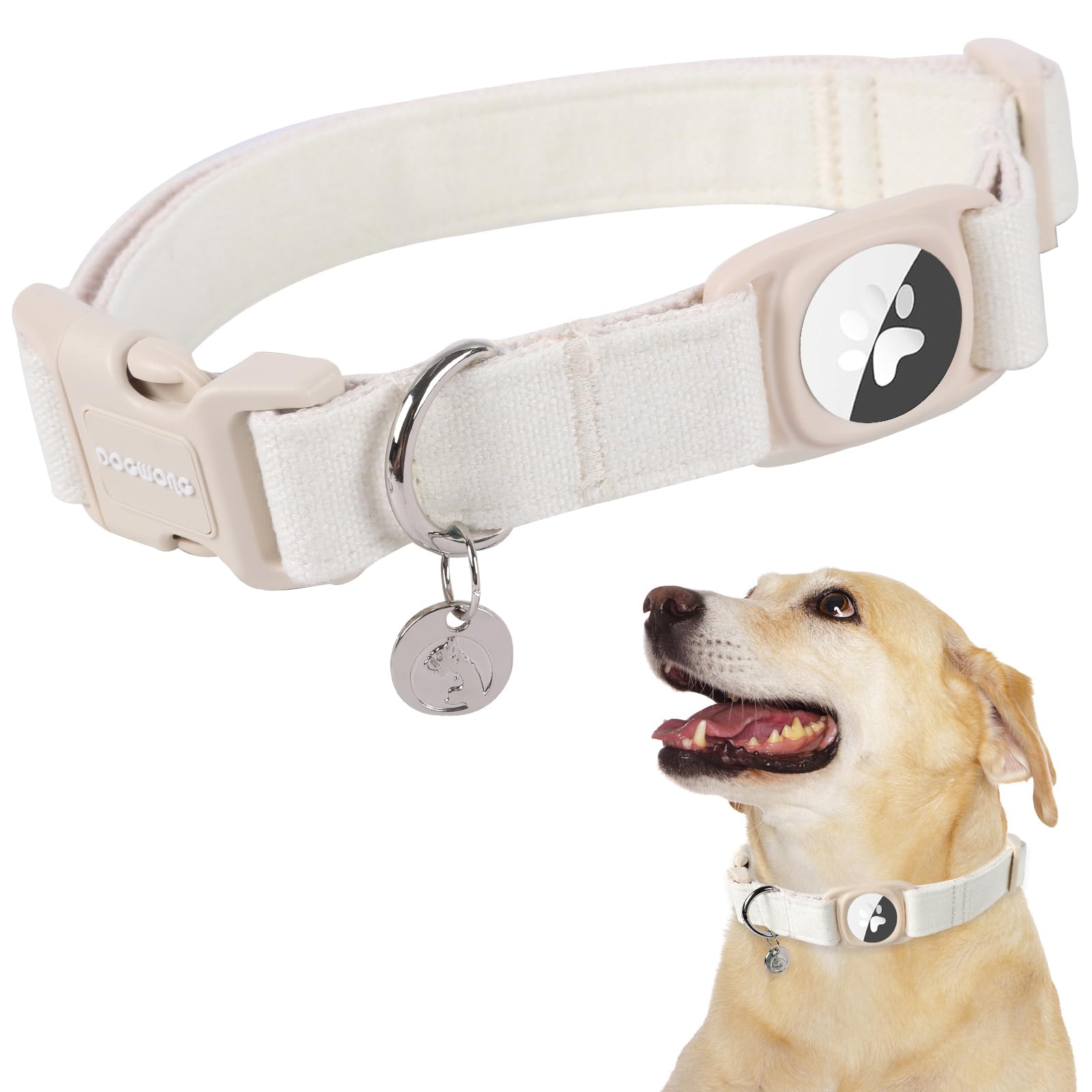 Amazon | DOGWONG Airtag コットン麻犬の首輪、エアタグホルダー付き