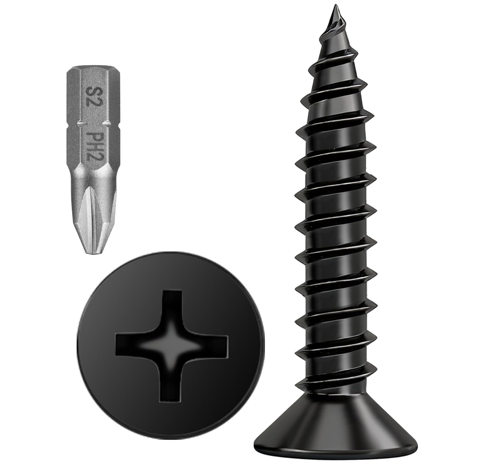WENXINWIN 170 Pcs Flat Head Black Screws, M4* 20mm Black Wood Screws,Self Tapping Screws for Wood Working, Furniture, DIY (Screwdriver Bit Included)
