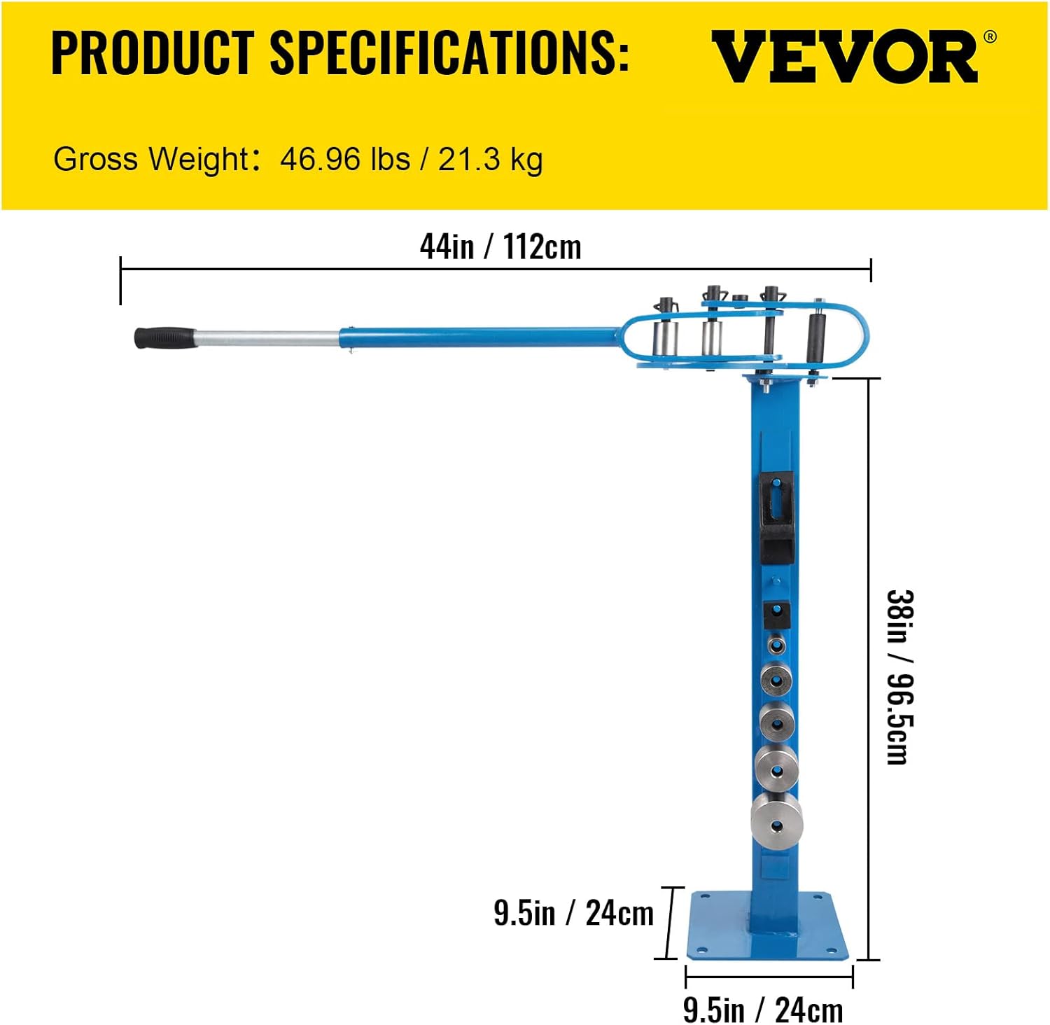 Vevor YP 38 Pedestal Floor Compact Bender 7 Dies Versatile Compact Metal Tubing Bender 44' Mount Powdercoat Telescoping Handle Maximum 5/8" Thick 1-15/16" Width - Amazon.com