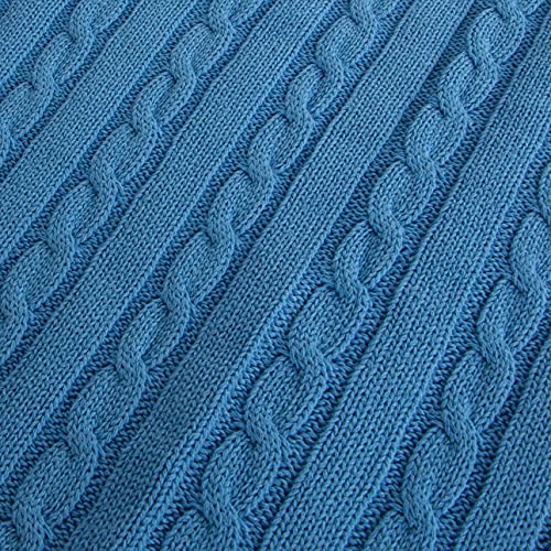 Image of NTBAY 100% Pure Cotton Cable Knit Toddler Blanket, Super Soft Warm Breathable 30x40 Baby Blanket for Crib, Stroller, Nursery, Travel, Newborn, 30x40 Inches, Azure Blue
