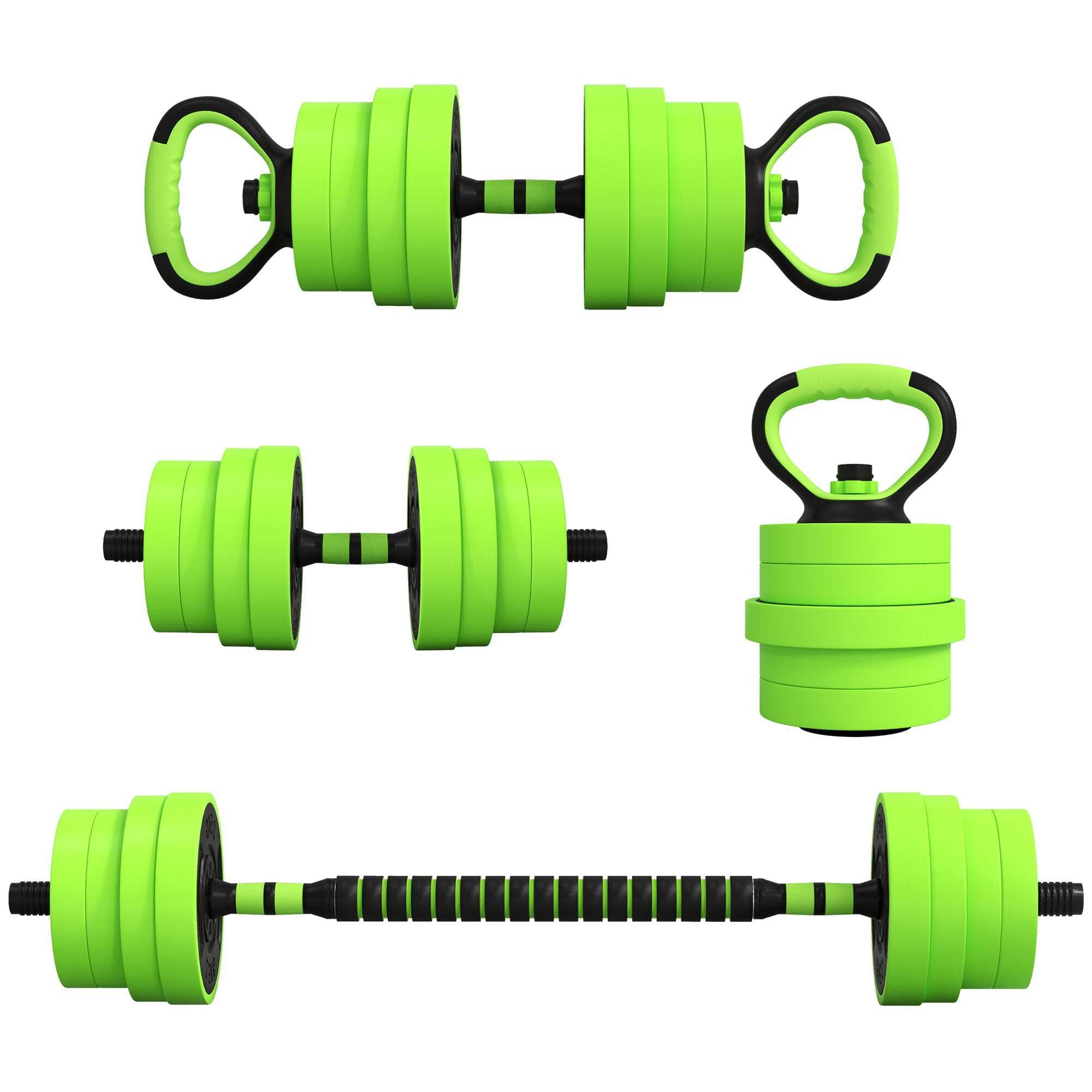 Sportnow Unisex Green 4-In-1 Adjustable Weight Dumbbells Set, Used As Barbell, Kettlebell, Push Up Stand, Free Weights Set Home Gym Training In