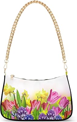 OTVEE Spring Summer Colorful Tulip Flowers Small Shoulder Bags for Women Handbags Mini Clutch Purse with Zipper