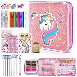 Juguettos Maletin Pintura 56pcs Rotuladores de Colores para Niñas, Lápices de Colores para Niños, Juegos de Pintura con Estuche, Acuarelas, Papelería y Suministros Escolares Arte para Artesanía, Regalo Unicornio (Unicorni 2)