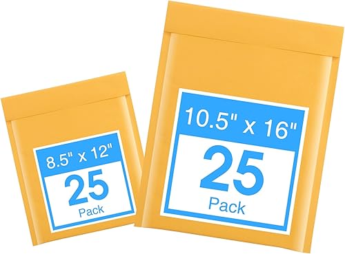 Fuxury Paquete de 25 sobres de burbujas de papel kraft de 8.5 x 12 pulgadas + paquete de 25 de 10.5 x 16 pulgadas, sobres acolchados impermeables