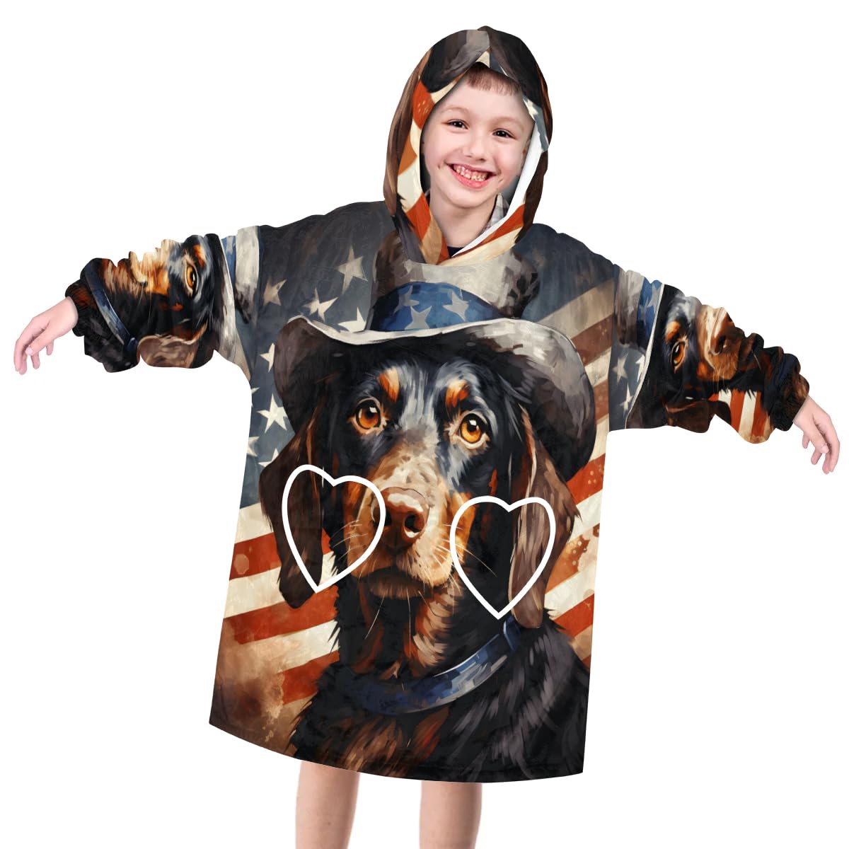 Pardick Wearable Blanket Hoodie for Kids, Furry Dog Fleece Sweatshirt Blanket Oversized Blanket Sweatshirt with Pocket Flannel Warm Hooded Blanket 6-10 Year Old Girl Boy Gift, One Size