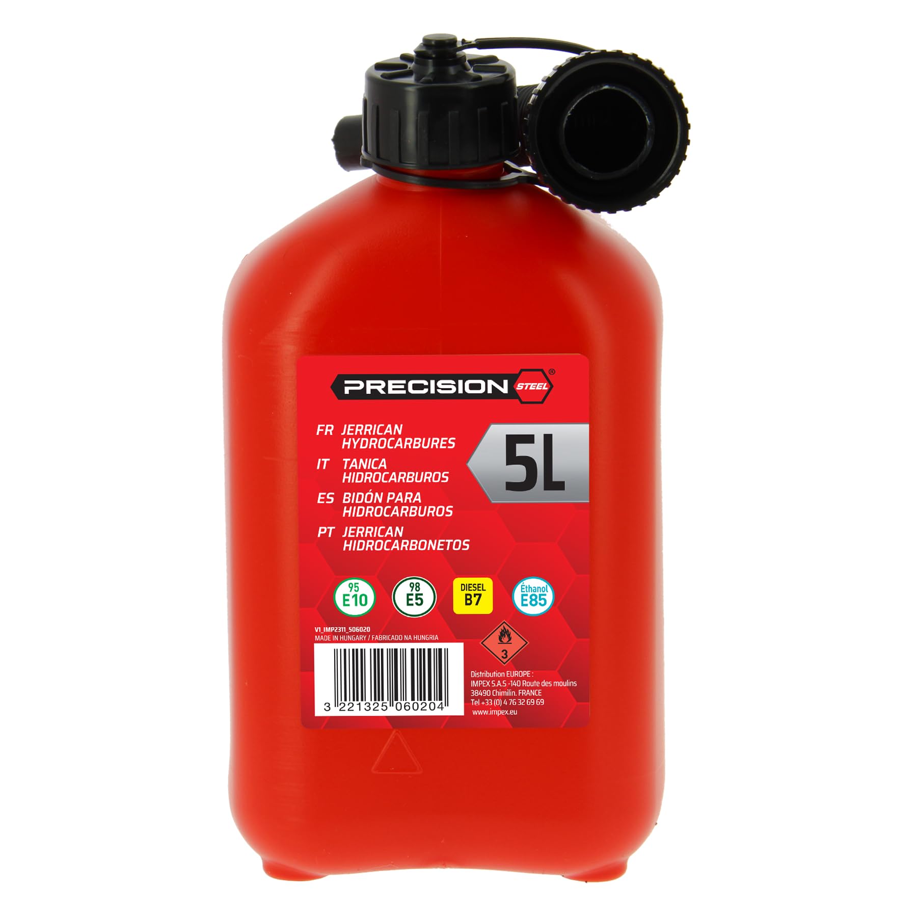 Tanica Carburante Da 5 Litri – Plastica Rossa Per Diesel – Piatta Con Tubo – Omologata ONU – Per Auto E Camper