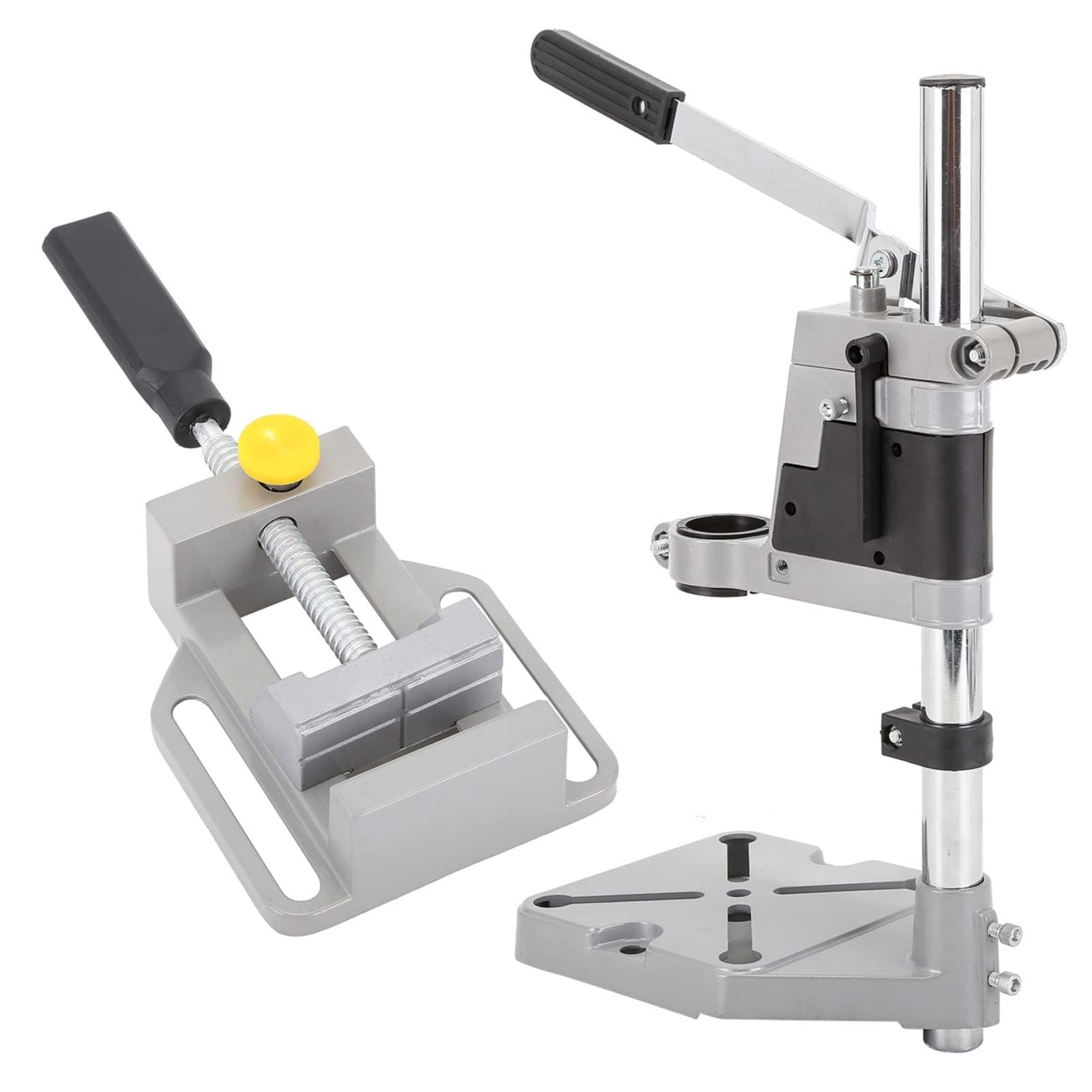 EVERGOODS Adjustable Drill Stand Set – Aluminum Alloy Pillar Pedestal Electric Drill Press Workbench, Universal Bench Drill Holder for Precision Auxiliary Drilling (Silver)