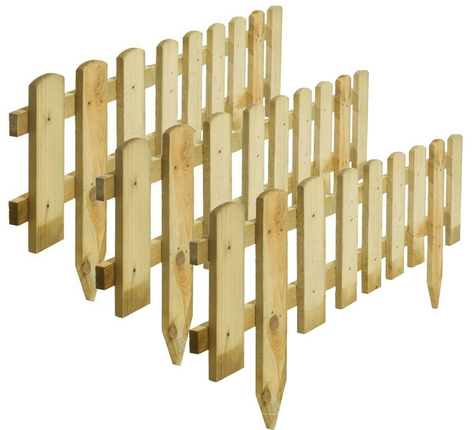 GBS Large Wood Wooden Picket Border Outdoor Decorative Garden Fence Fencing Panels for Grass Lawn Plants Flowers Bed Patio Edging Borders Path Fixing Spike Home 40x 99cm (3X Picket Border Fence)