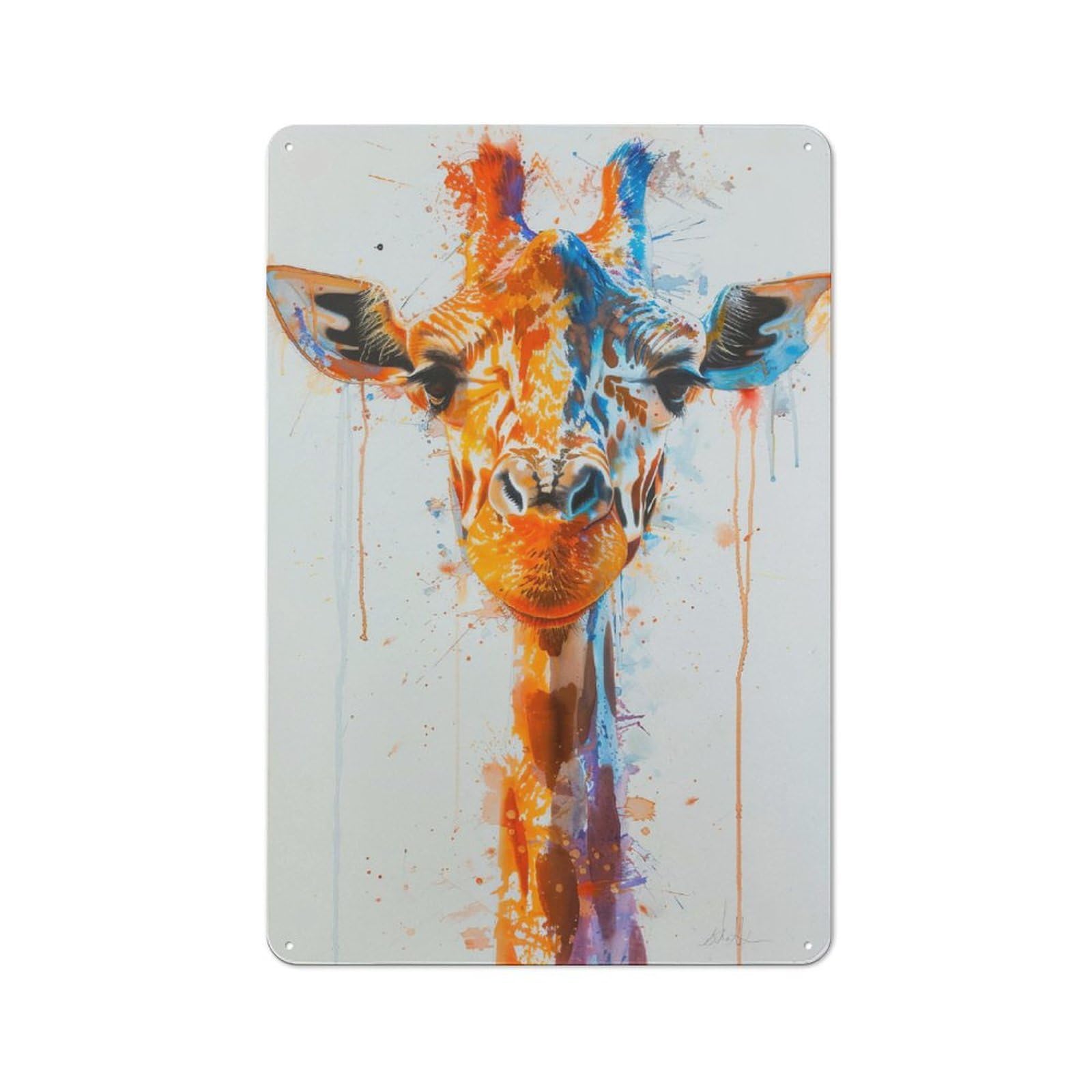 Junmoney Style-4 Giraffe Watercolor Retro Tin Sign 30X20cm For Café Or Restaurant, Housewarming Wall Decor For People Furnishing Café And Restaurant