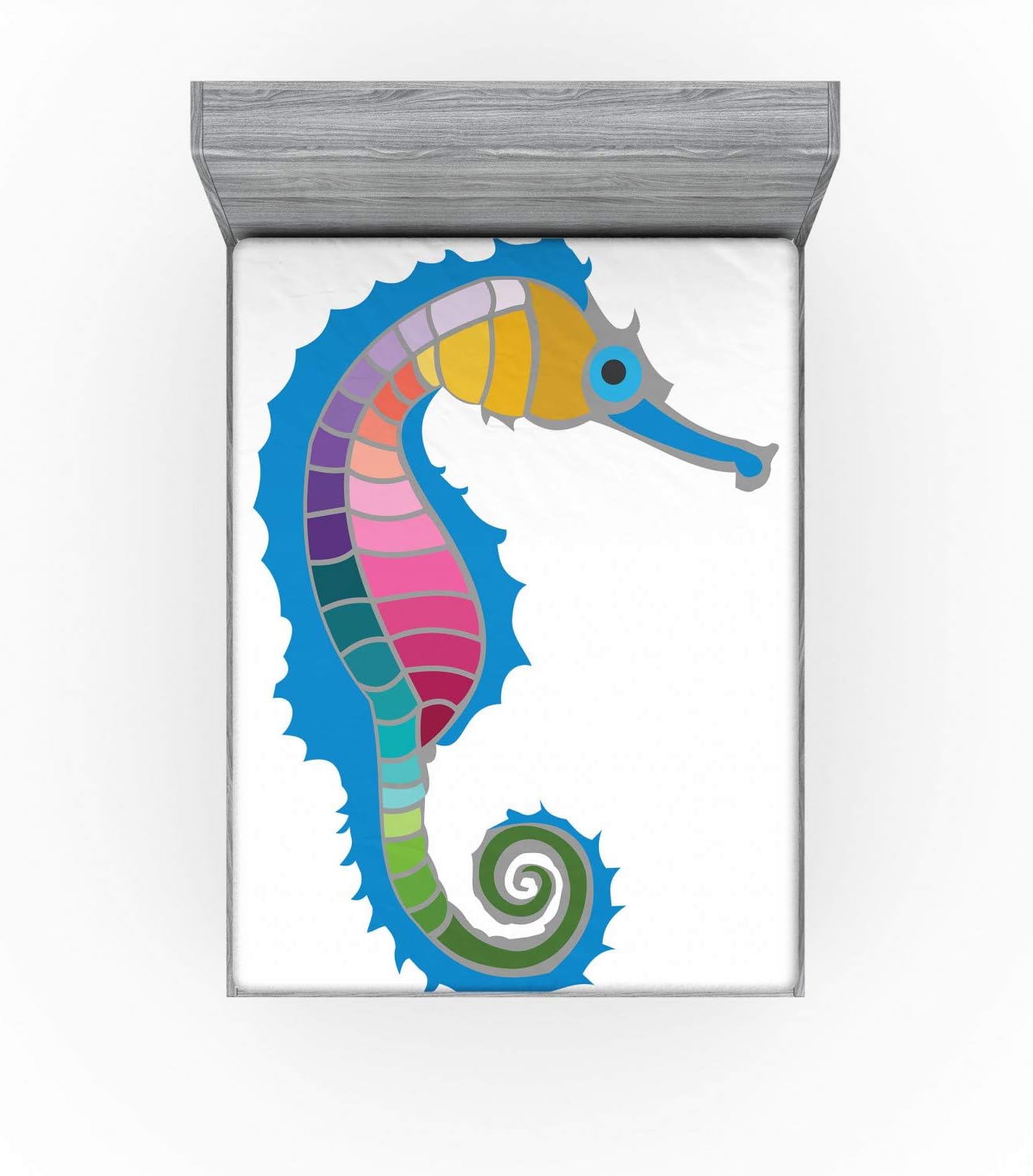 Ambesonne Seahorse Fitted Sheet, Colorful Abstract Graphic Seahorse in Vibrant Colors Aquarium Themed Print, Bed Cover with All-Round Elastic Deep Pocket for Comfort, Queen Size, Multicolor