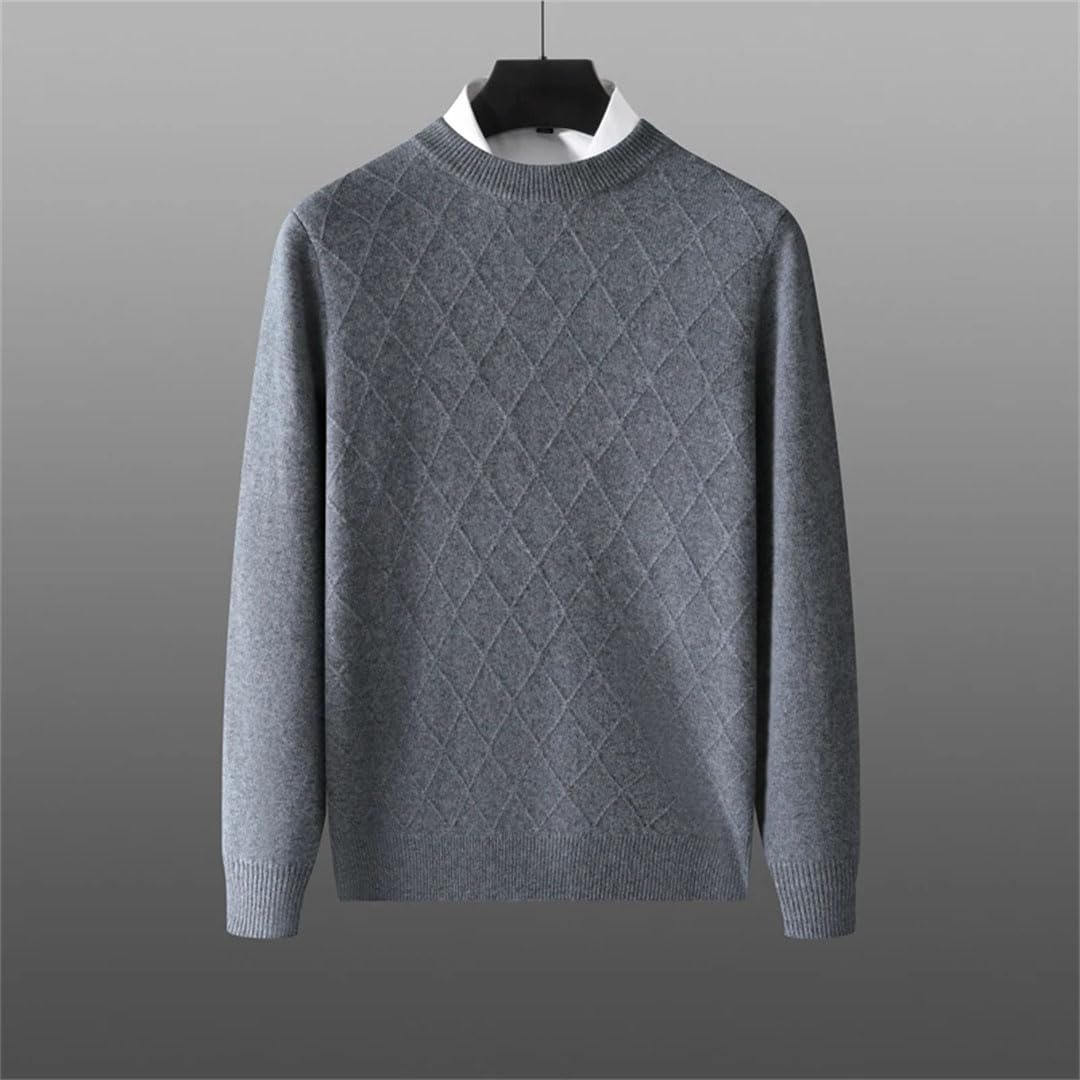 Męski w 100% kozi kaszmirowy sweter okrągły dekolt diamentowy żakardowy sweter gruby sweter luźny biznesowy kaszmirowy dzianinowy top