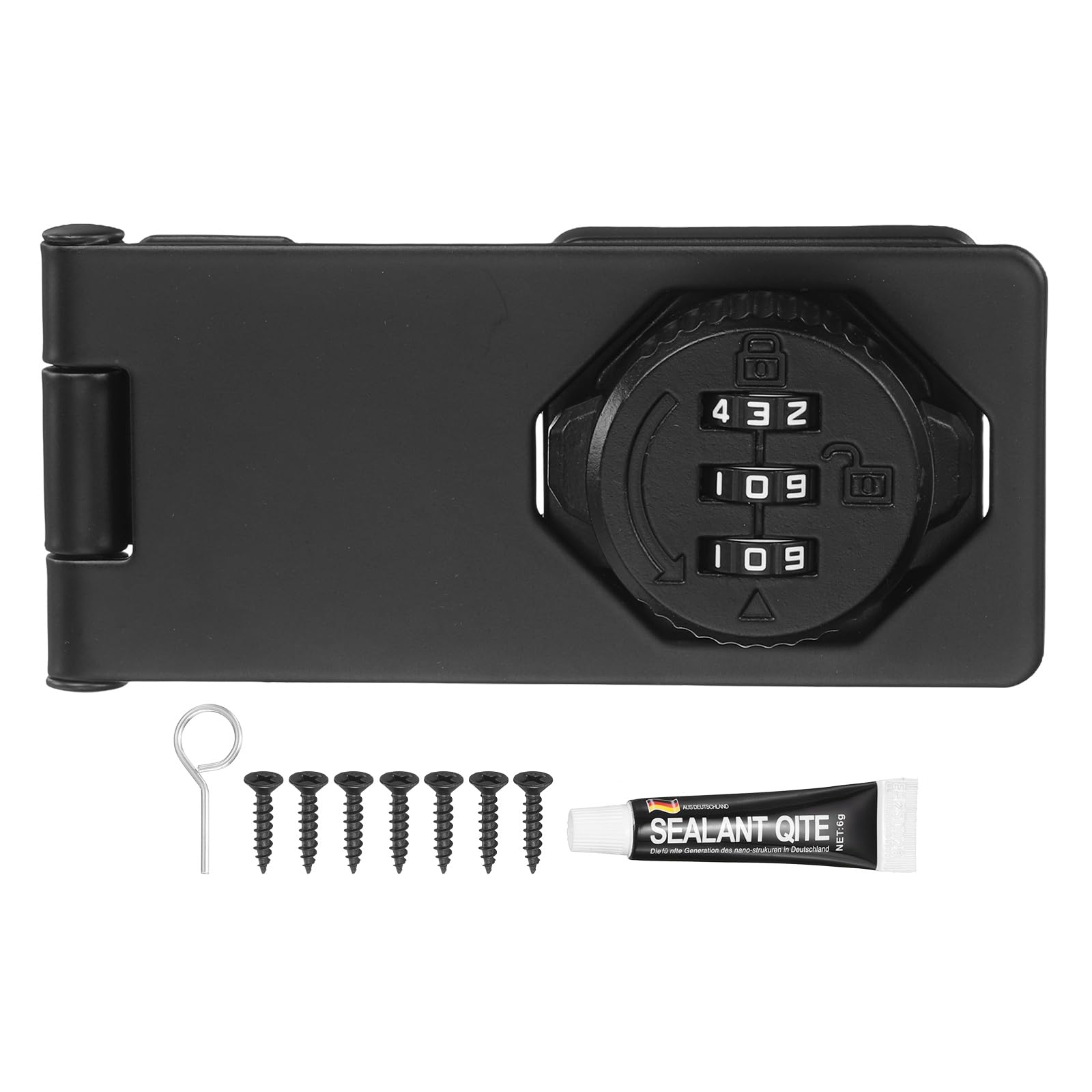 PATIKIL Password Rotary Hasp Locks (110mm, Black) (1Pcs), Keyless 3-Digit Cabinet Locks with Combination Security Slide Latch, Suit for- Door/Closet/Barn/Bathroom/Outdoor/Garden