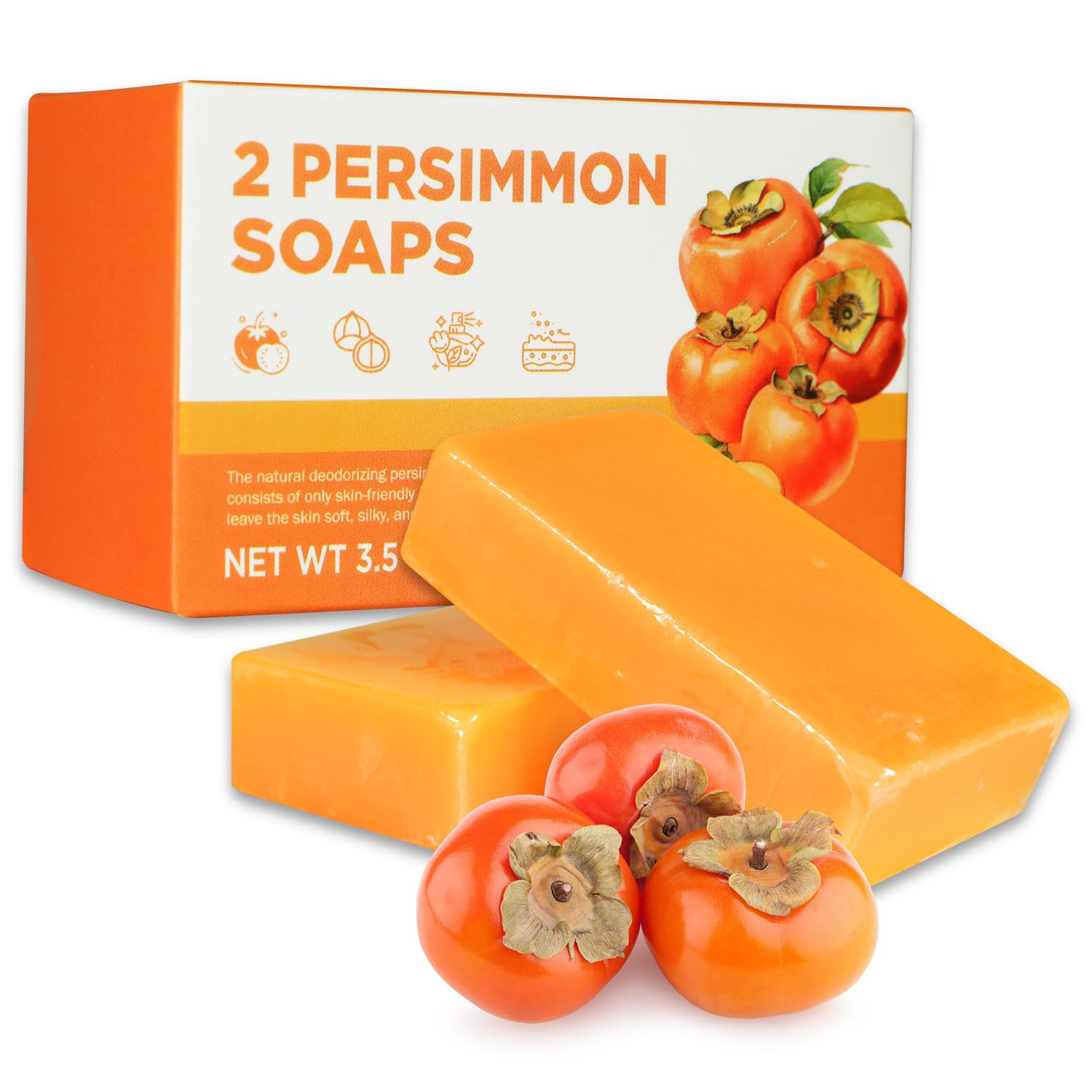 Princess Belle Persimmon Soap, Exfoliating and Moisturizing Bar Soap for Dirt, Natural Soap Bar for Face and Body, Suitable for All Types Skin, 2 Pack