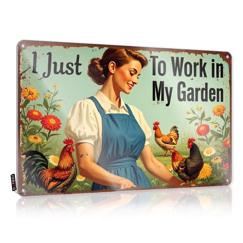 Flags For Room Guys Funny Woman In Garden With Chickens. Tin Sign Porch Sign Man Cave Furniture(30X40CM)