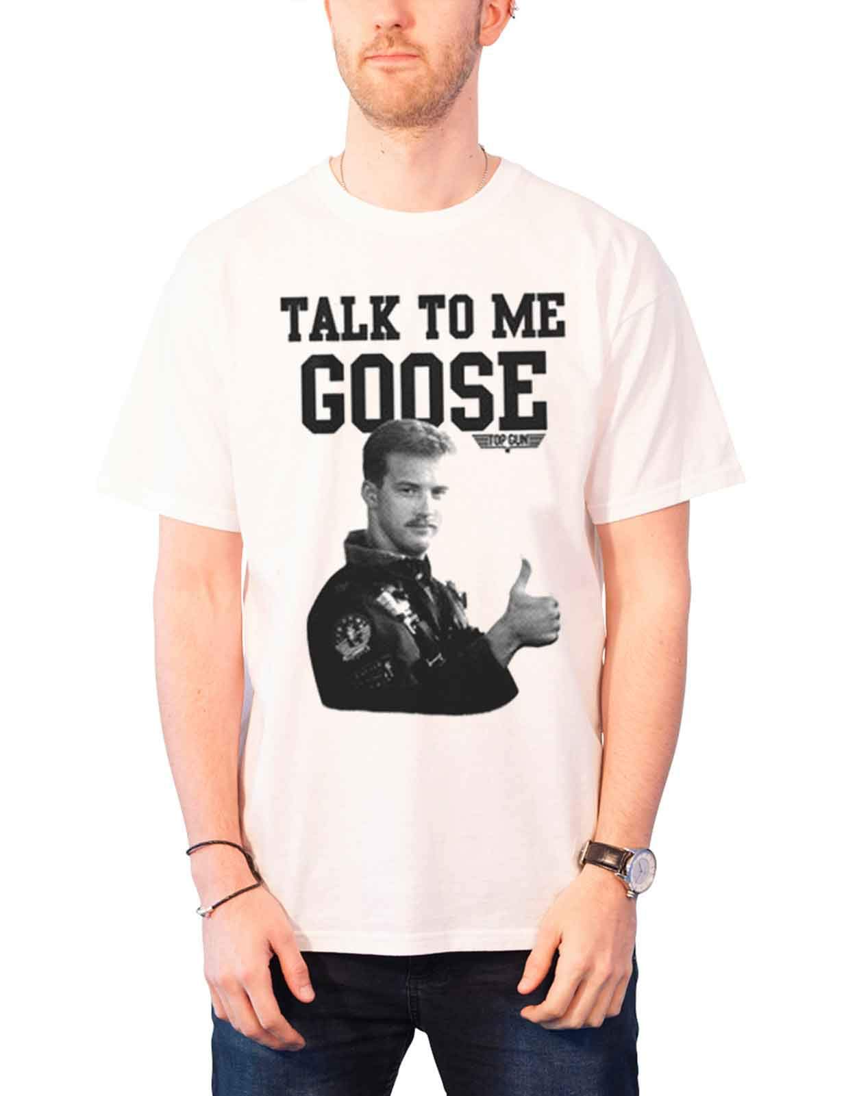 Difuzed Men's White Top Gun Officially Licensed Merchandise Talk To Me Goose T-Shirt (White), Large