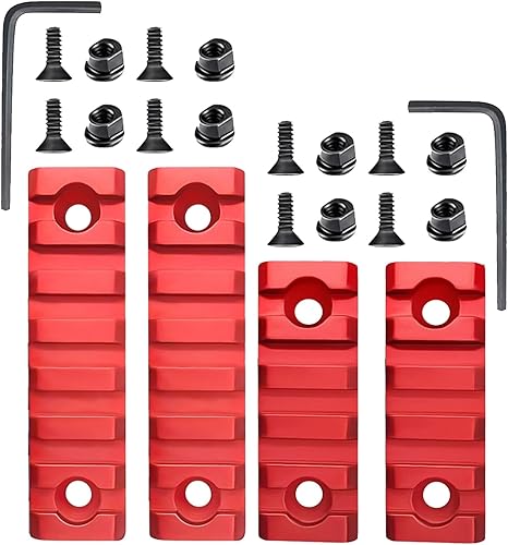Combo de 2 artículos que incluye 5 ranuras, 2 piezas y 7 ranuras, 2 piezas, mod de llave, color rojo aluminio ligero (paquete de 2-5 y 7 rieles de