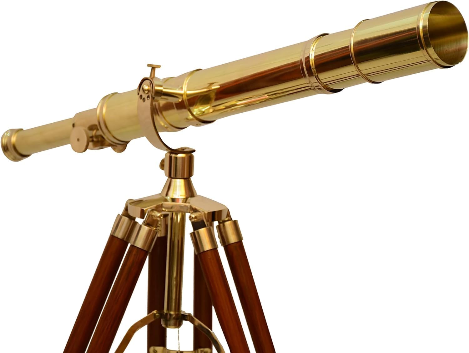 Vintage Brass Telescope Single Barrel Arc Design Nautical Maritime Decorative Spyglass with Adjustable Wooden Tripod Brass Finish for Home Office Décor