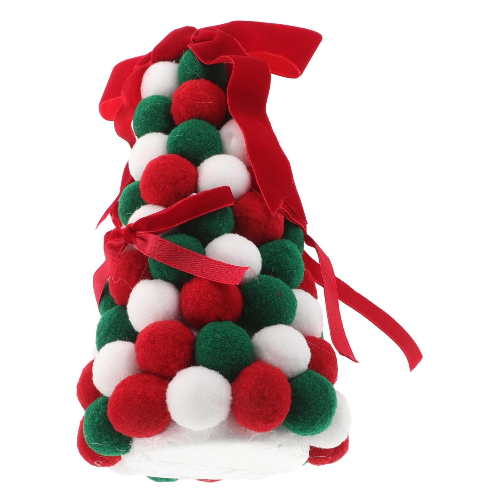 Árbol de Navidad pequeño con pompones y lazo artesanal para adornar interiores