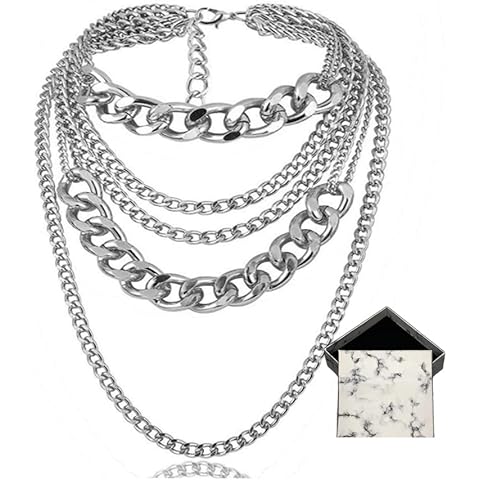 CIBIRICH Chunky Necklaces for women Punk Chain Silver Statement Collar Necklace Cover