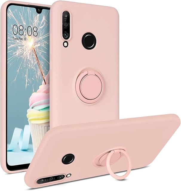 YINLAI Huawei P30 Lite Case,Huawei P30 Lite Case Gel Silicone with 360 Grad Ring Holder Kickstand Magnetic Car Mount Protection Shockproof Cover Case for Huawei P30 Lite,Rosa/Pink