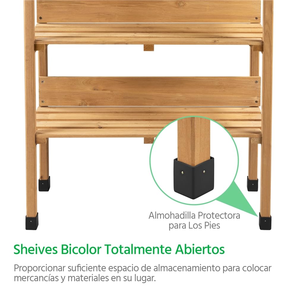 Yaheetech Mesa Jardinería 3 Niveles de Madera para Plantación 90cm de Altura con Superficie de Trabajo de Metal Impermeabilidad y Durabilidad Madera