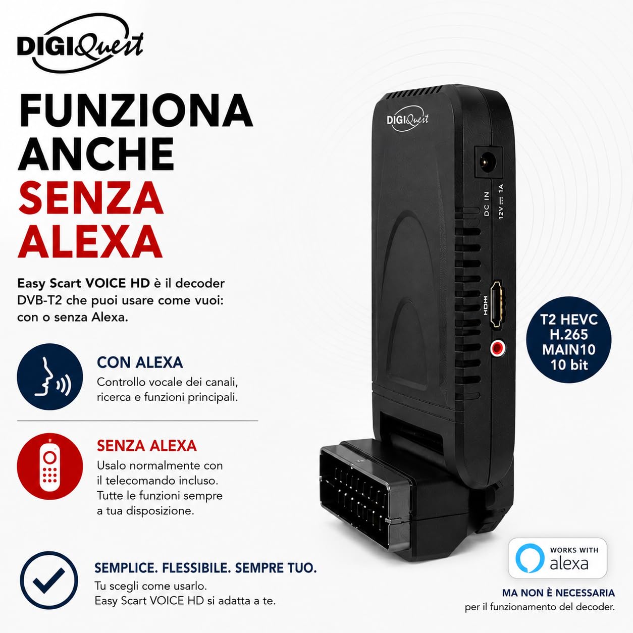 DigiQuest Récepteur HDTV numérique DVB-T/T2 HEVC H.265 HDMI, péritel, œil Infrarouge, USB 2.0