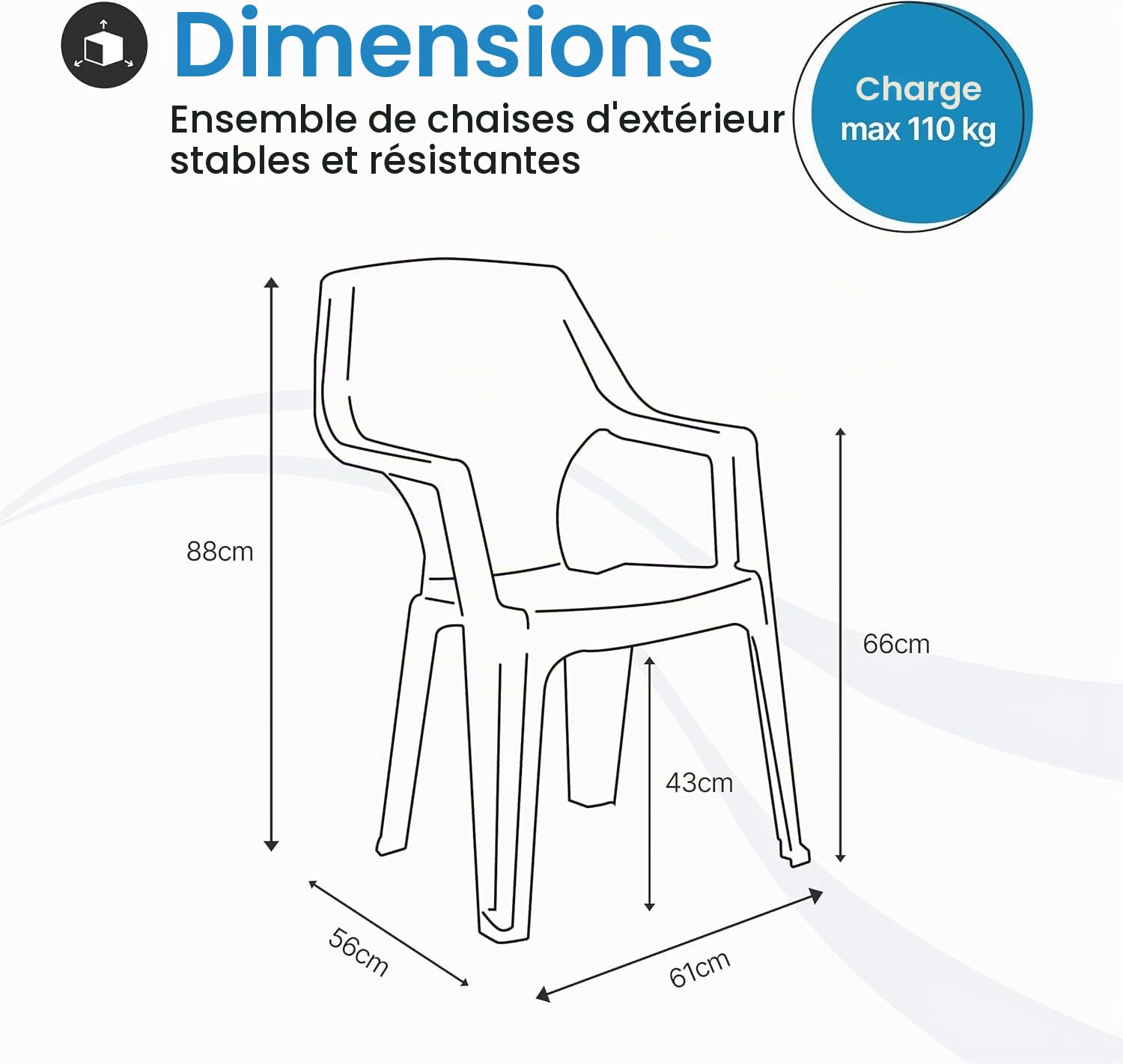 Tomaino - Ensemble de table et 6 chaises de jardin en plastique extensible, avec accoudoirs, empilable, pour l'extérieur, terrasse, salle à manger Norden (Noir)