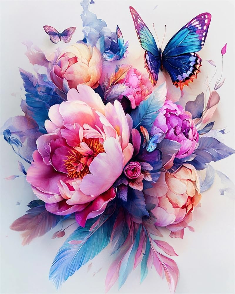Henypt Printed Cross Stitch Kits for Adults Bouquet of Peonies and Butterflies with DIY 11 Ct Embroidery Sewing Starter Kit Stamped Needlework Home Decor (Stamped)