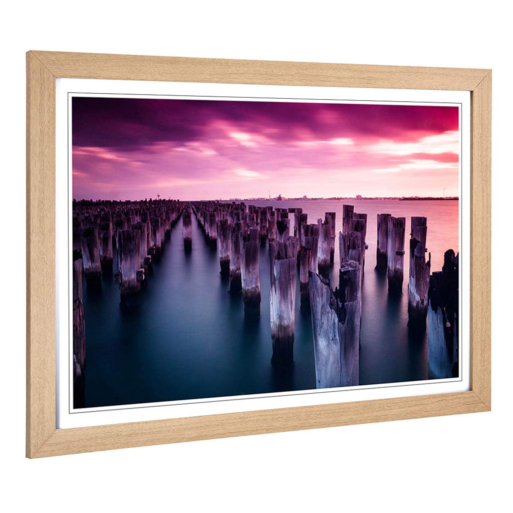 Big Box Art Framed Print of Seascape Princes Pier Melbourne Australia Design | Wall Art Picture | Home Decor for Kitchen, Living Room, Bedroom, Hallway, Oak, A2 / 24.5x18 Inch / 62x45cm