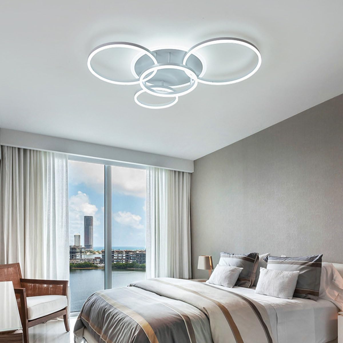 Bellastein LED Ceiling Light Ring Design Lighting Dimmable with Remote Control 3000K-6000K, Modern Ceiling Lights for Living Room, Bedroom, Hallway (White, 5 Rings)