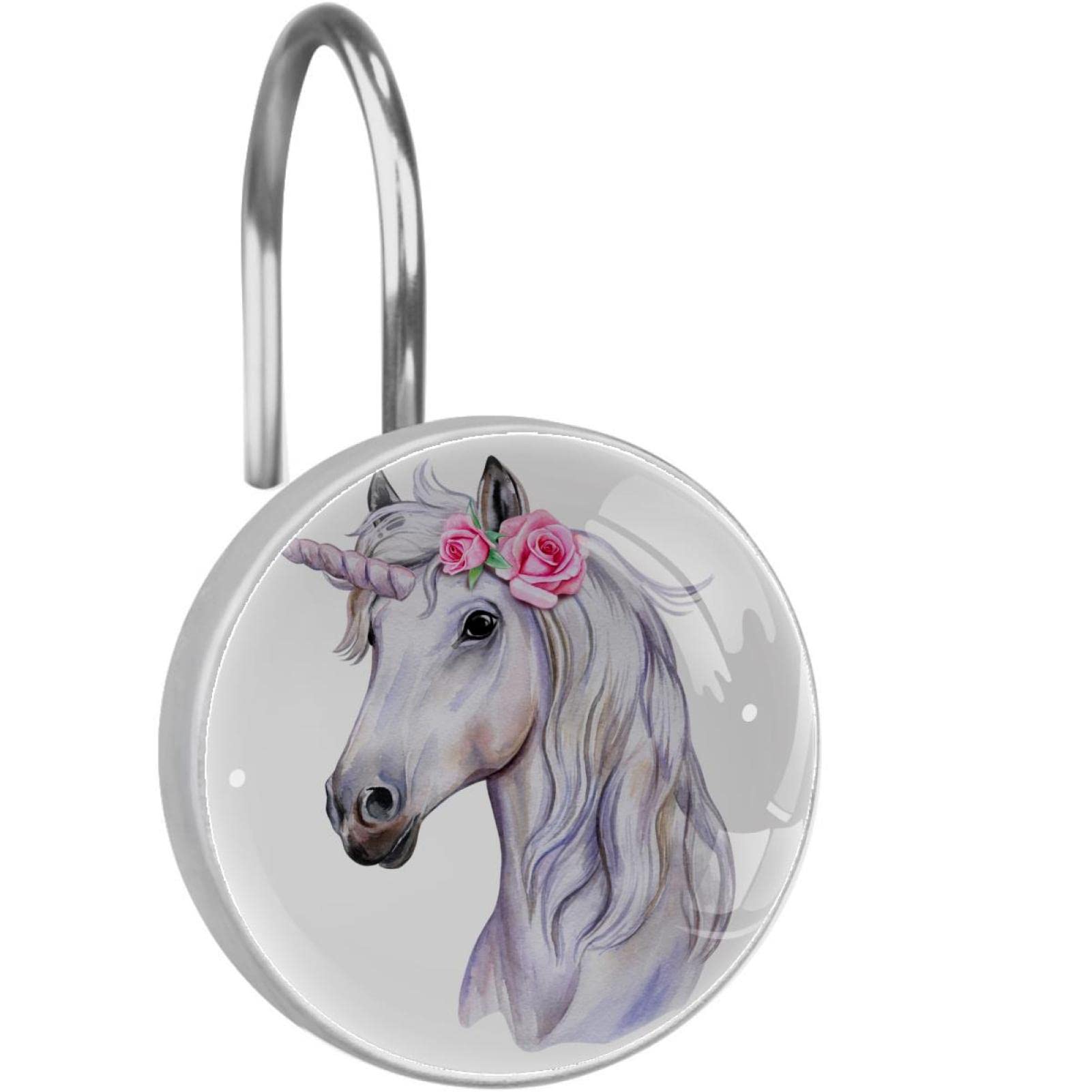 Anneaux de rideau de douche licorne en acier inoxydable pour salle de bain enfant