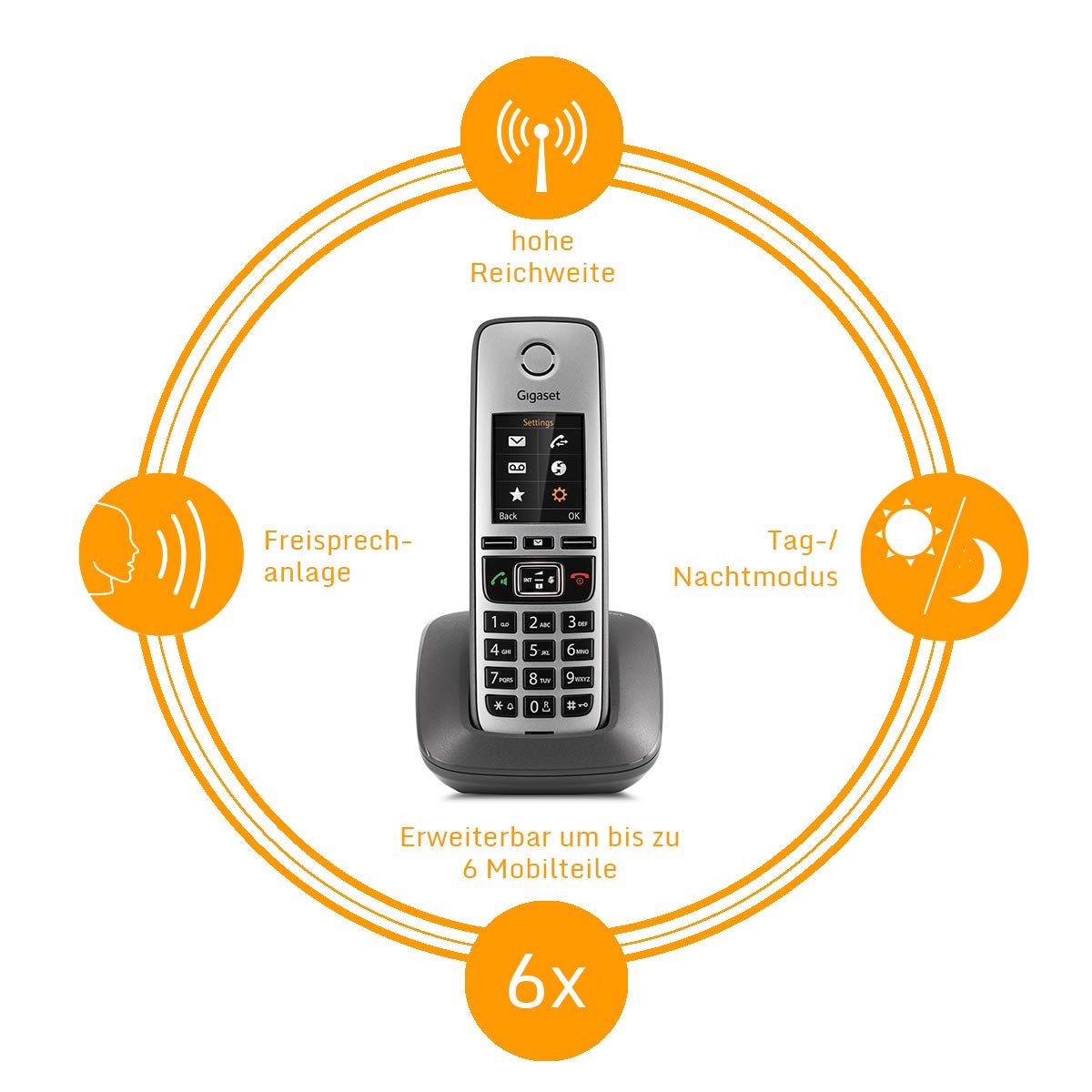 Gigaset Family Trio – 3 schnurlose Telefone mit großem, farbigem Display und hoher Reichweite – anthrazit-grau