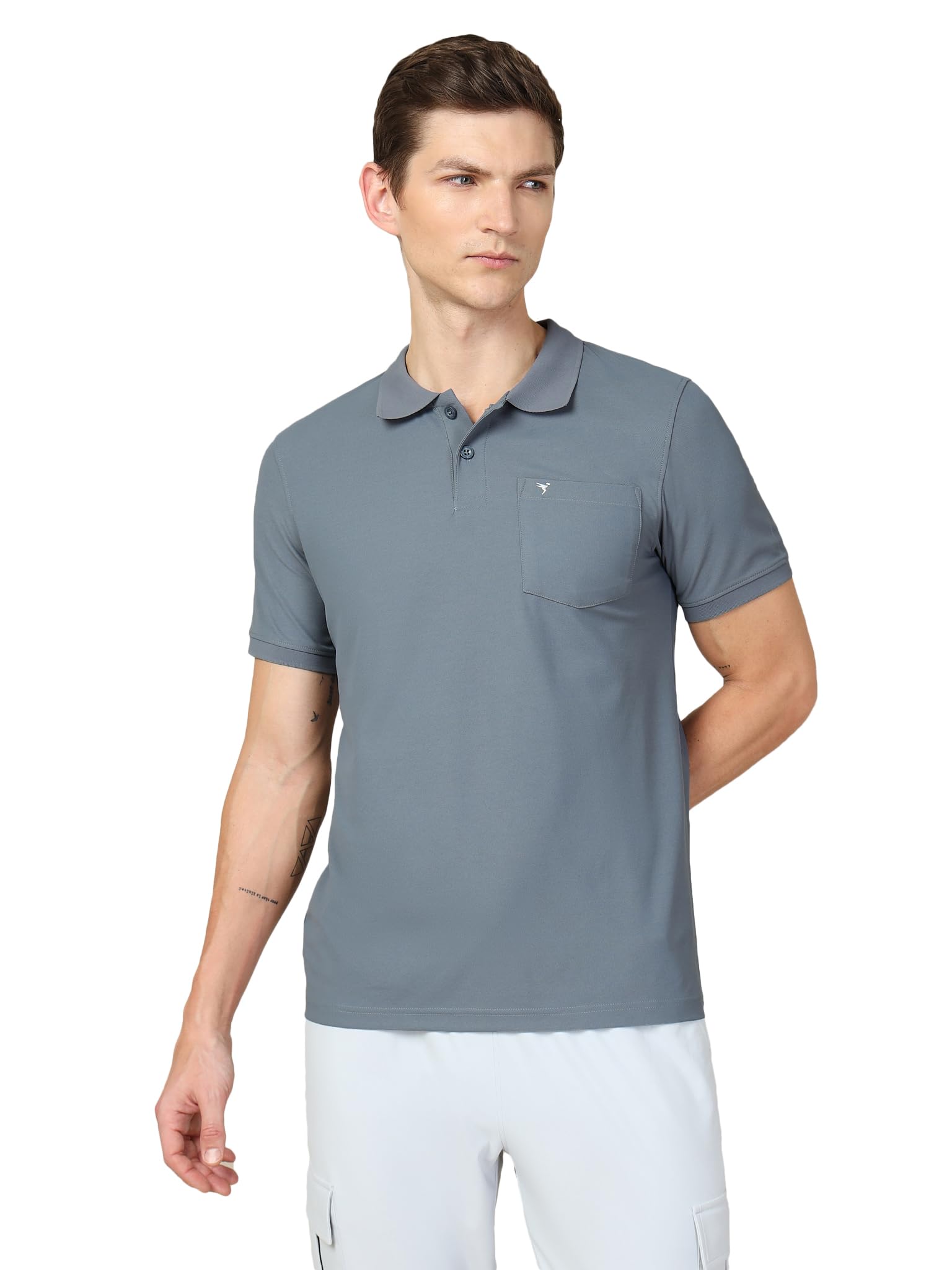 technosport Mens Slim Fit Solid Polo Neck T-Shirt with Pocket, Matpiq and Anti Microbial Properties-picture-31