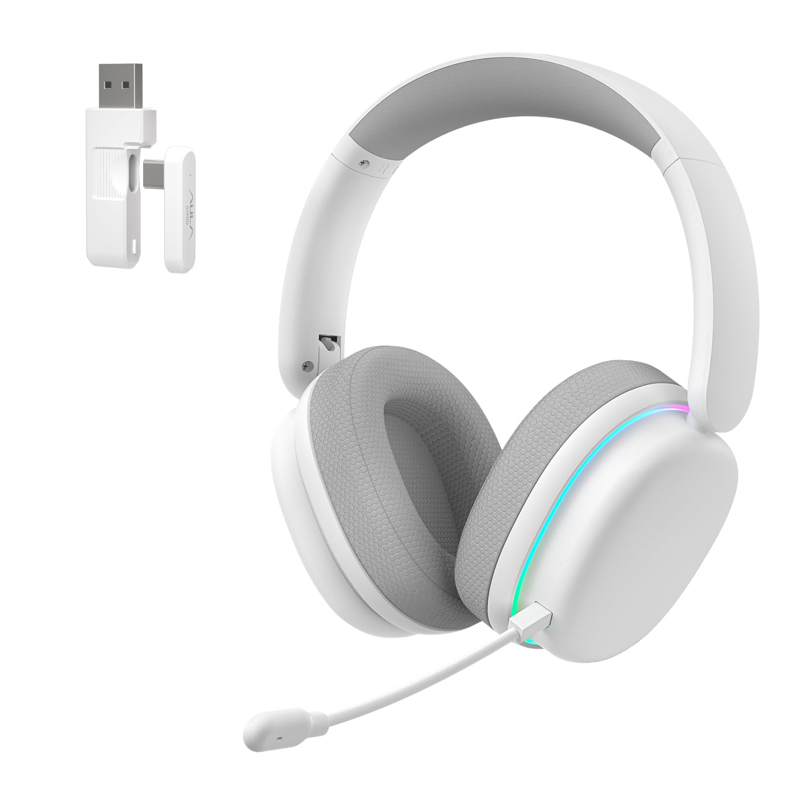 AULA G7 Pro Kabelloses Gaming Headset mit Mikrofon,2.4GHz/BT5.0/USB,40mm Treiber,7.1 Surround Sound,Geräuschunterdrückung,80+Std.Akku,Over-Ear Gaming-Kopfhörer für PC/Spielkonsolen (Weiß)
