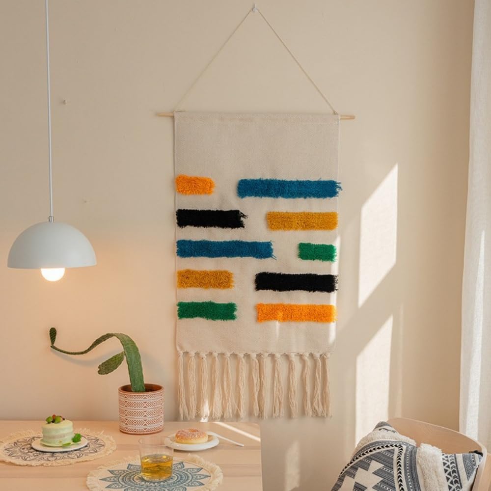 BMIDOT Boho Backdrop Cotton Wall Tapestry Hanging Decor Tassel Handmade Wall Art Decoration for Apartment Dorm Kids Livingroom Bedroom Door Entrance Home Office
