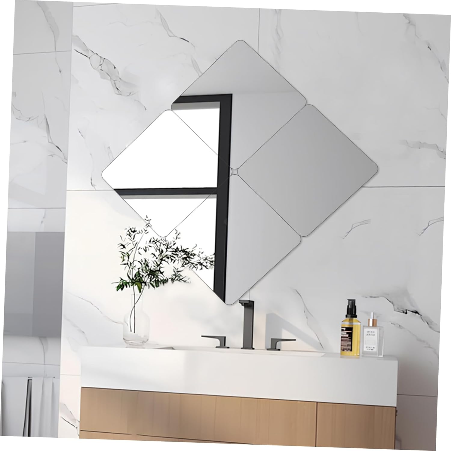 4 Pack Acrylic Adhesive Square Mirror Tiles for Flat Walls