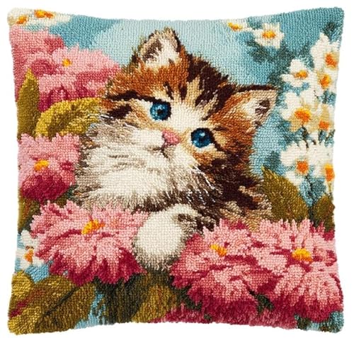 Taxpy Latch Hook Kit Cat and Flower 17X17In