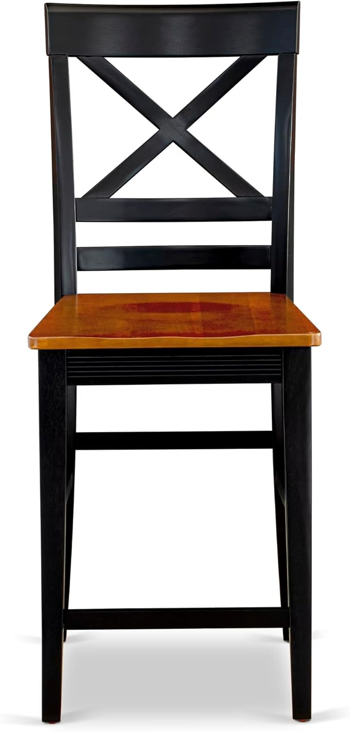 East West Furniture QUC-BLK-W Quincy Kitchen Dining Chairs - Cross Back Wooden Seat Chairs, Set of 2, Black & Cherry