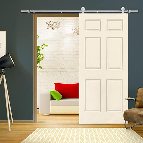 Miniatura 10 de Calhome Puerta corrediza interior de madera MDF compuesta de 6 paneles con kit de herrajes 36 x 80 pulgadas imprimado blanco