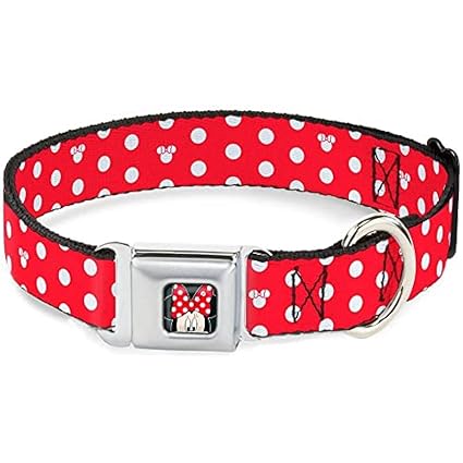 Buckle-Down DC-WDY240-WL DYDR Minnie Mouse w/Bow Close Dog Collar, WIDE-Large/18-32
