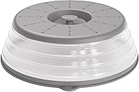 WVM Foldable Microwave Splatter Cover Vented with Hook Hole - Splatter Guard Colander for Kitchen Meal Prep, Grey 10.5"