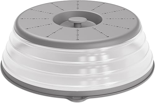 WVM Microwave Splatter Cover Vented for Food with Hook Hole, Splatter Guard & Colander Kitchen Gadget for Food, Meal Prep, Grey