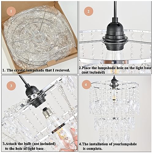 Hi-ERA Crystal Lamp Shade, Acrylic Chandelier Shades, Ceiling Light Shade Faux Chandelier for Bedroom, Beaded Chandelier Height 14.17inch, 3 Tiers, Clear - Image 7