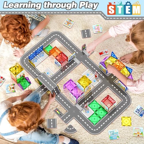 image for Gooidea 92PCS Magnetic Tiles Build Your Own Live City Toddlers Kids To