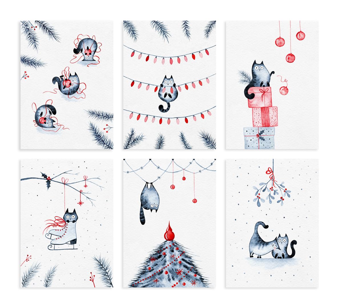 Nastami Weihnachtskarten Set KATZEN 6er Set Weihnachtskarten Katze Weihnachten